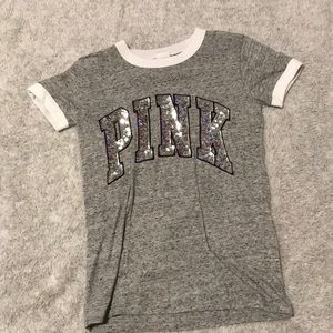 grey and white PINK t shirt